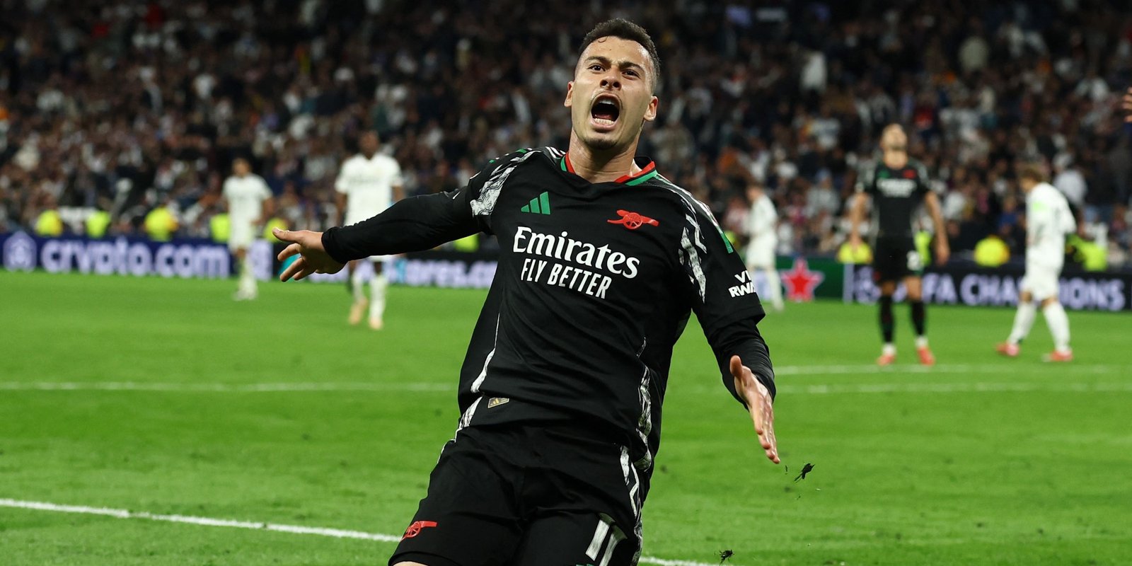 Gabriel Martinelli from Arsenal celebrates their second goal