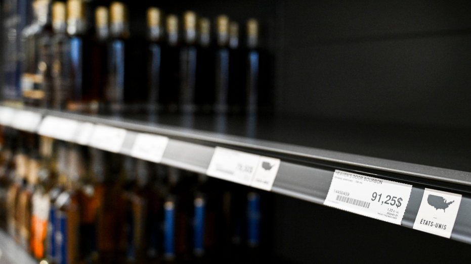 Empty Canadian wines shelves where they use American whiskey