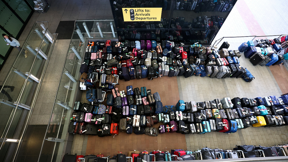 Luggage displayed at Heathrow Airport Station