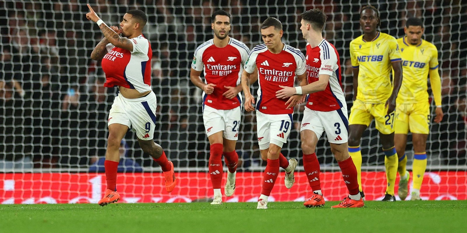 Gabriel Jesus celebrates Arsenal to score their first goal