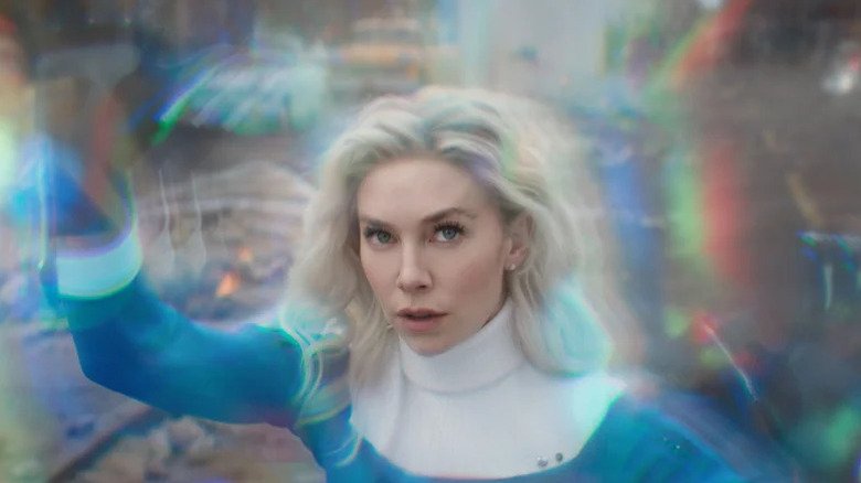 An invisible woman's exposure to a power field creates a rainbow glow around her 