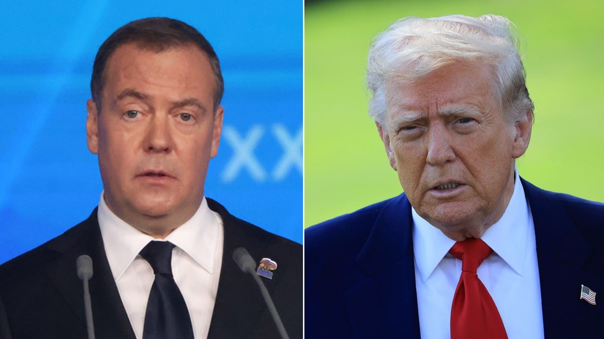 Left: Former Russian President Dmitry Medvedev; Right: US President Donald Trump