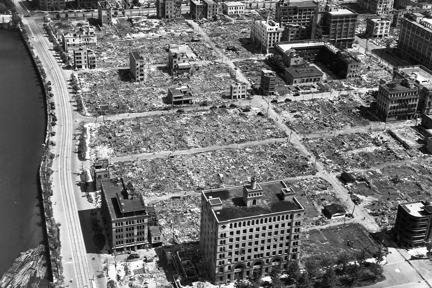 Air view of a destroyed city
