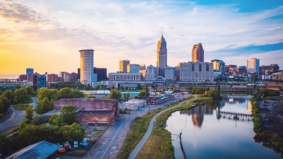 Sunset overlooking the center of Cleveland, Ohio
