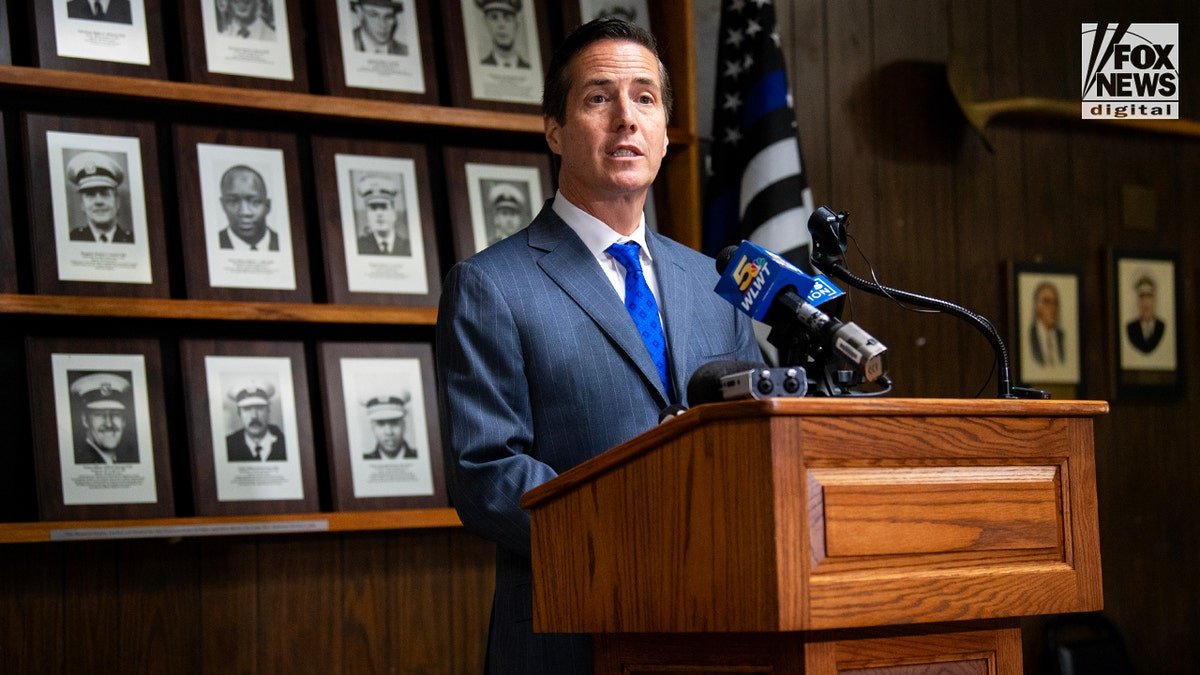 Senator Bernie Moreno speaks at a press conference alongside Holly, a victim in the 26th of July of the virus in Cincinnati