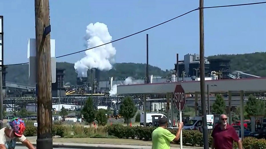 Smoke and steam column in the factory