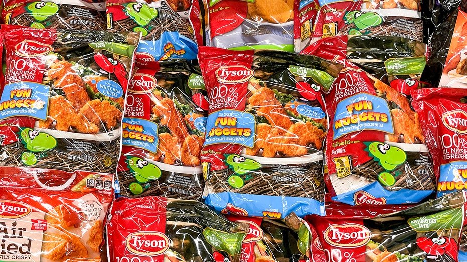 Multiple bags of Dino Tyson chicken nuggets