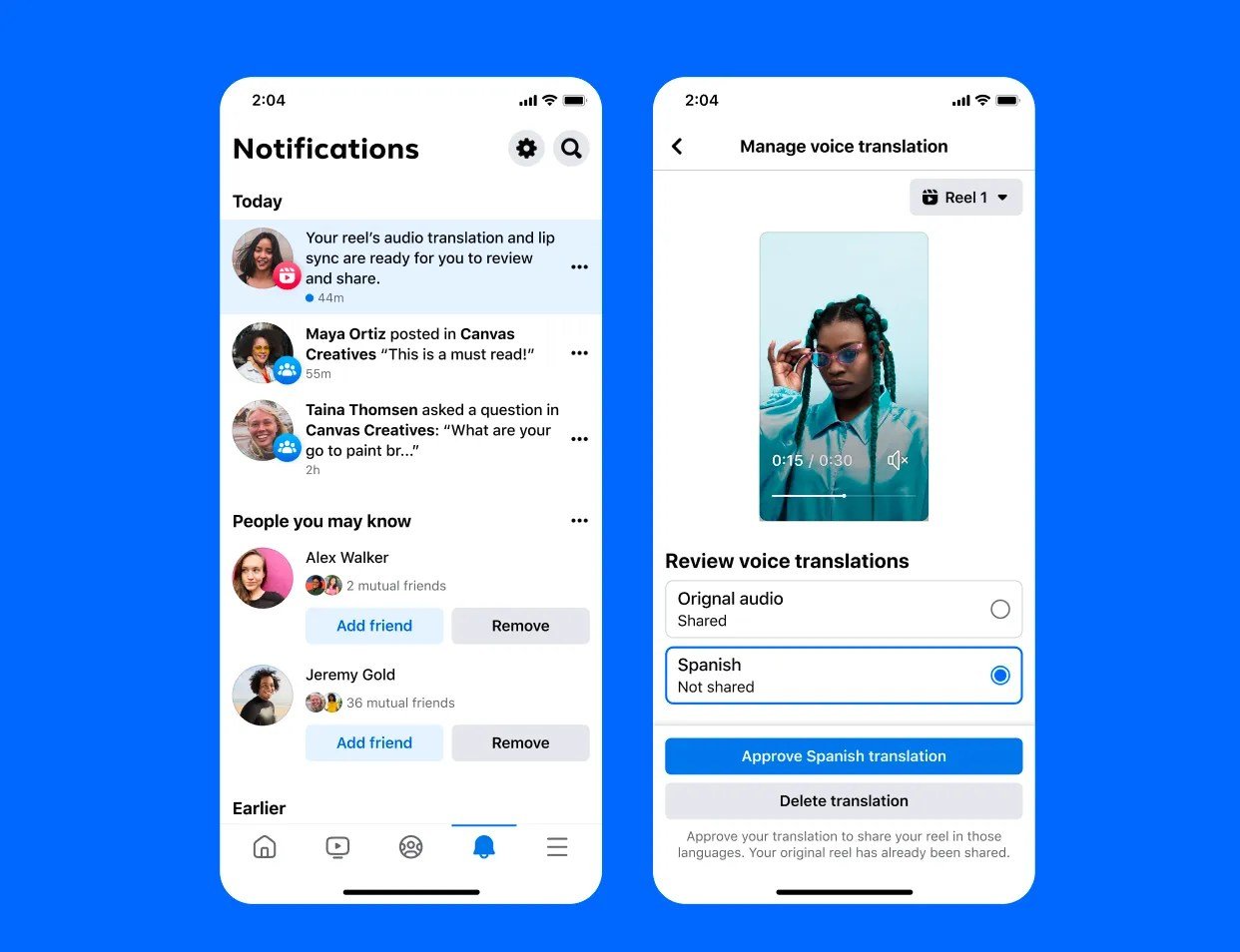Another screenshot of the new feature, shows how users can manage their audio translations