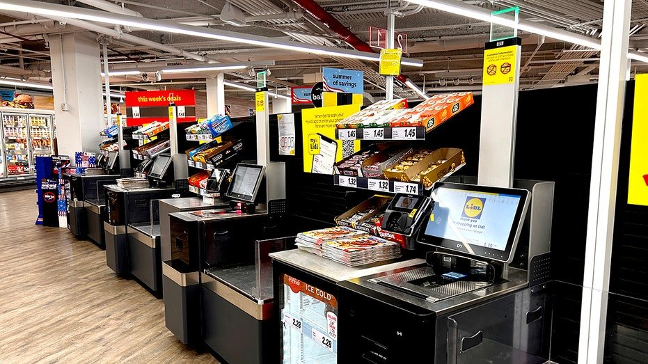 Self -exit area at the grocery store, Lidl, Queens, New York