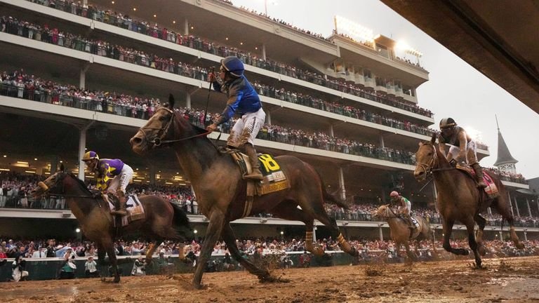After riding sovereignty, Junior Alvorado celebrates the victory in running 151 from Kentucky Derby