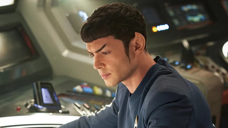 Spock sitting on Star Trek: strange new worlds