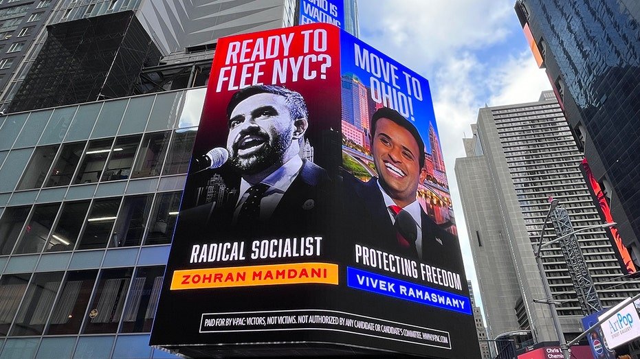 Billboard Vivek Ramaswamy against Socialism Mamdani