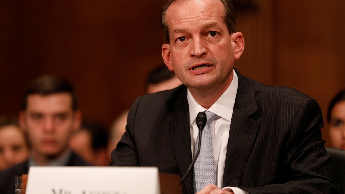 Alex Acosta, President of Donald Trump's candidate to be the Minister of Labor, witnesses during his confirmation session before the Health, Education, Labor and Pensions Committee in Capitol Hill in Washington, DC, March 22, 2017. Reuters/Aaron B. Bernstein - RC1A885F7E50