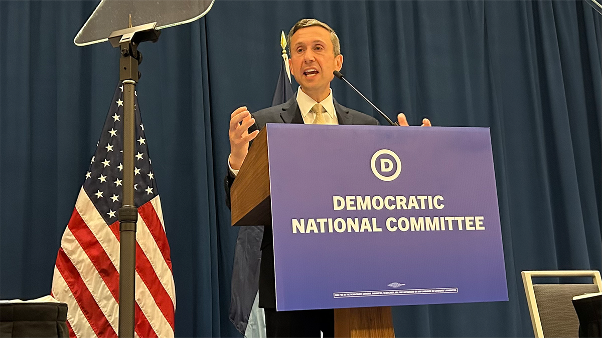The Chairman of the National Democratic Committee, Ken Martin, speaks at the summer meeting of DNC