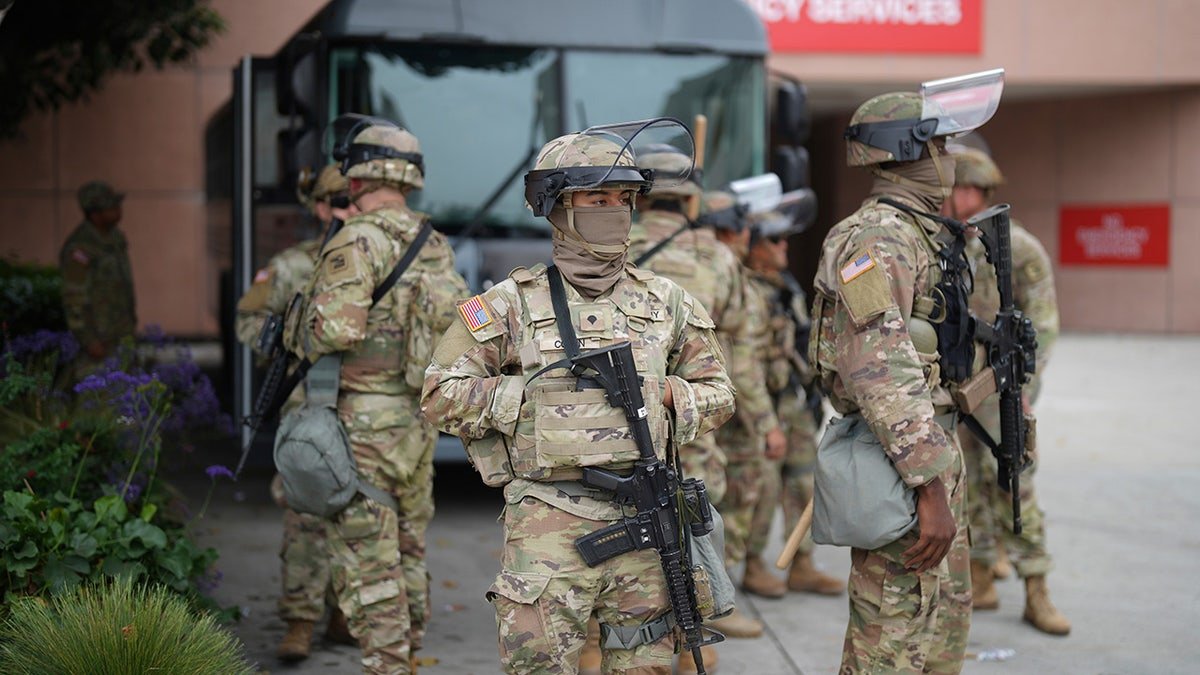 The American National Guard walks in the car