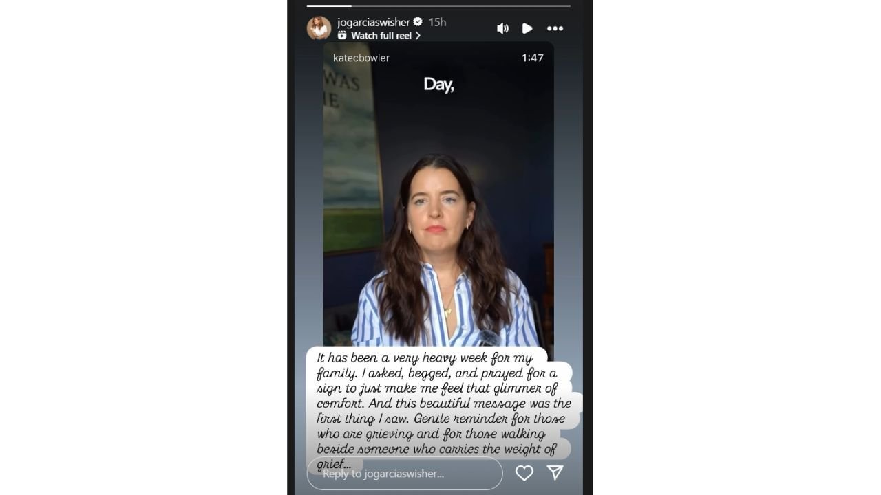 Nick Swecher's wife, Joanna Garcia's story on Instagram via @jogarcisswisher