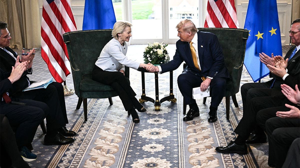 Trump, right, with Ursula von der Lin, left