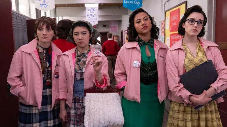 Ary Nottaranoma (Cenatia), Tricia Foucahara (Nancy), Shayan Wales (Olivia), Marissa Davila (Jin) runs the halls in grease: the rise of pink women