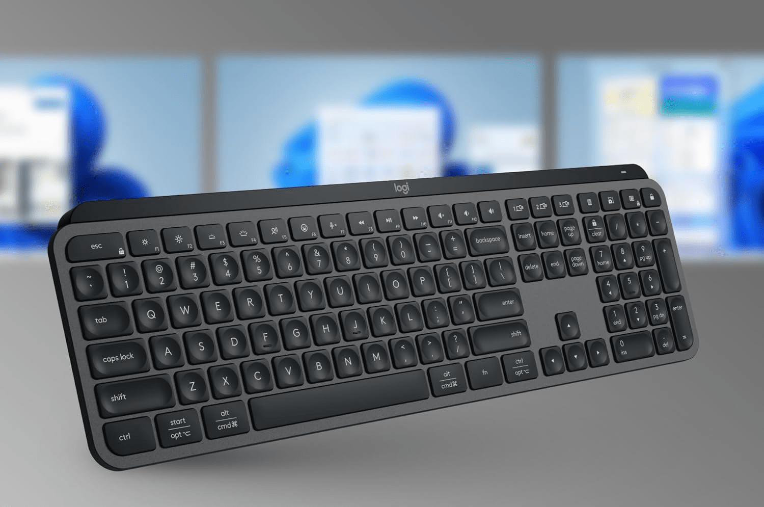 The keyboard in front of three screens