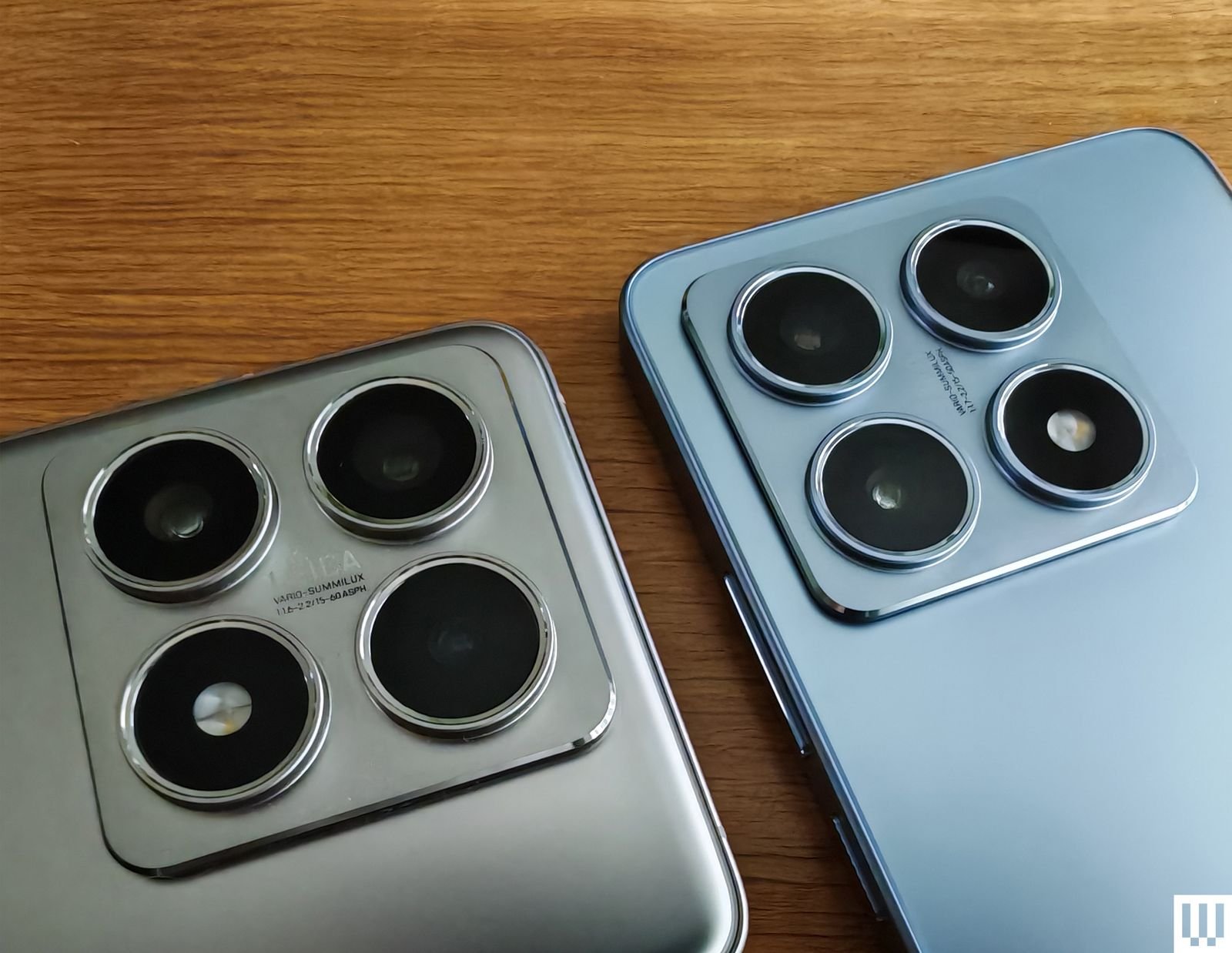 Closeup from the back cameras of mobile phones alongside