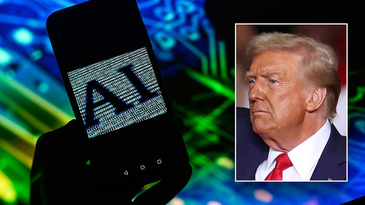 The phone with the artificial intelligence logo with Donald Trump Inset
