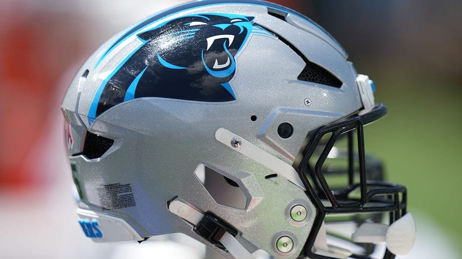 Carolina Panthers helmet on the margin during the game.