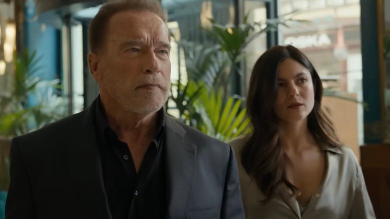 Arnold Schwarzenegger Luke Bruner and Monica Barbaro Emma Brunner Wook together in Foubar