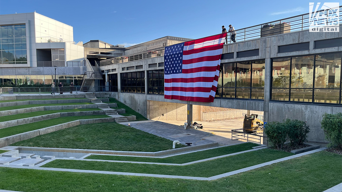 The American flag is now settling as conservative influencer Charlie Kerk was shot at Utah Valley University on Wednesday, September 10, 2025, as the campus begins to reopen it.