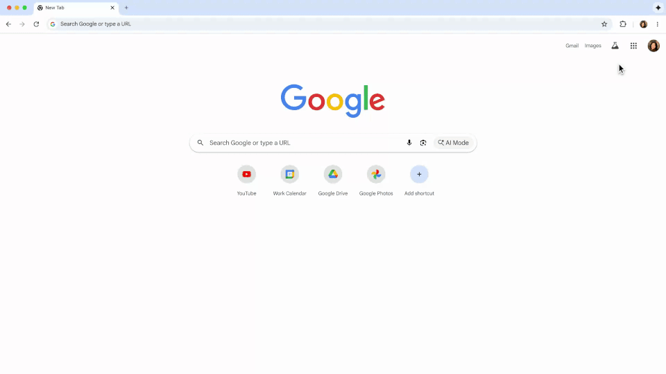GIF shows Gemini in the history of Chrome browser.