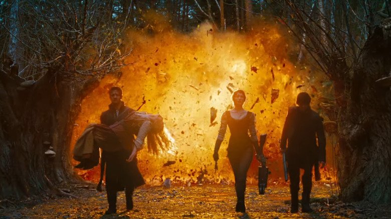 Hansel and Greelli are walking away from an explosion in Hansel and Greell: witch fishermen