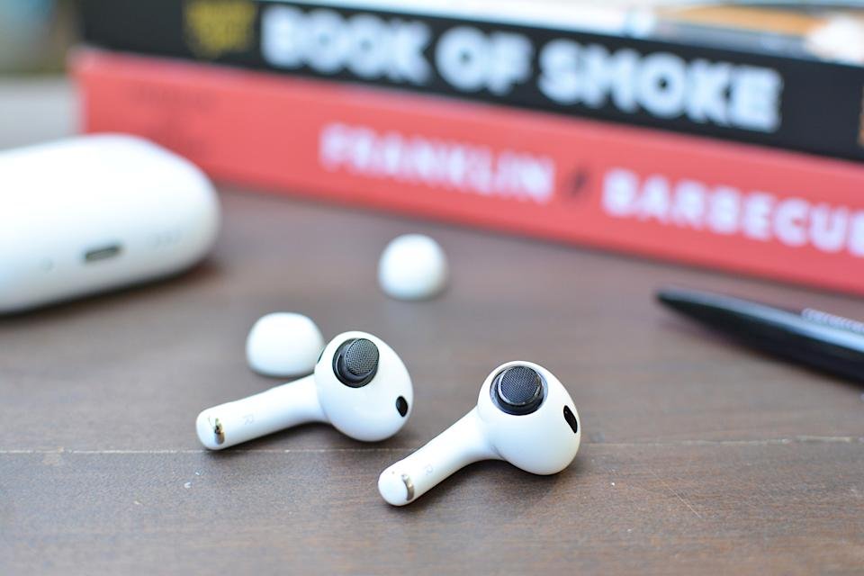 The AirPods Pro 3 (left) vs. the AirPods Pro 2 (right).