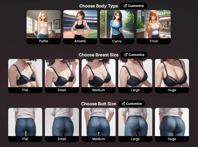STEP4 - Choose the body type, breast size and rear size