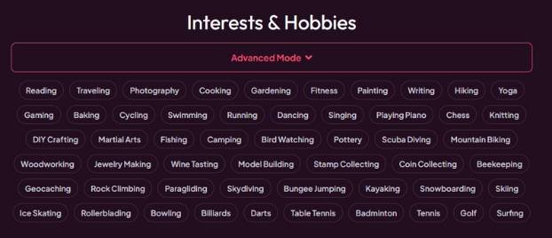 Step13 - Choose hobbies