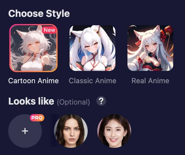 Step2 - Choose anime style and look like