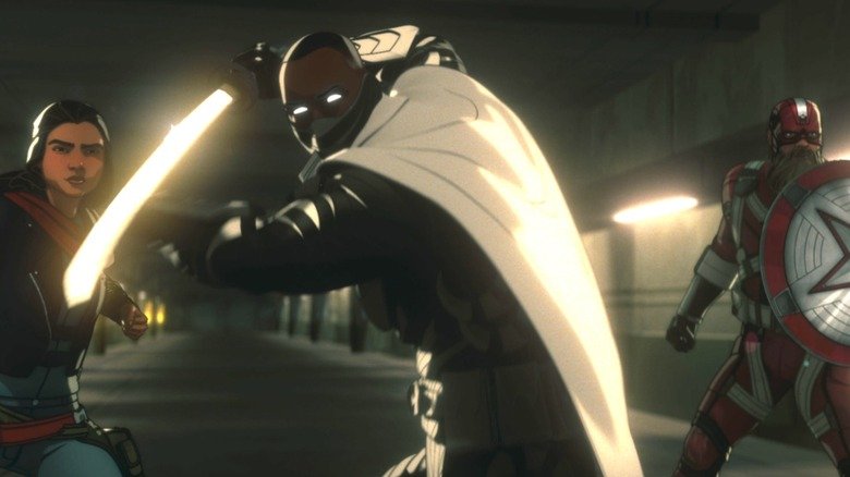 Blade Knight in a fighting position with Saif at Marvel Zombies