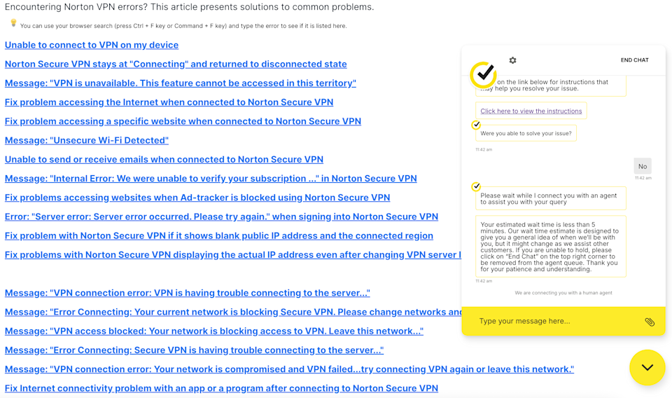 live chat norton vpn