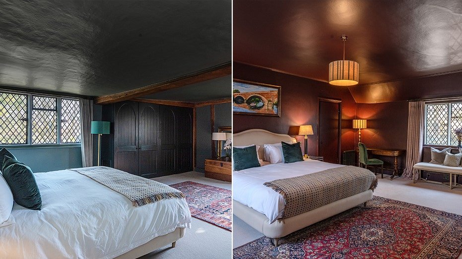 Divide from two bedrooms with dark colors painted walls.