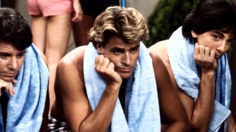 Ted Mcceinley in the role of Roger Phillips in happy days, wearing a towel