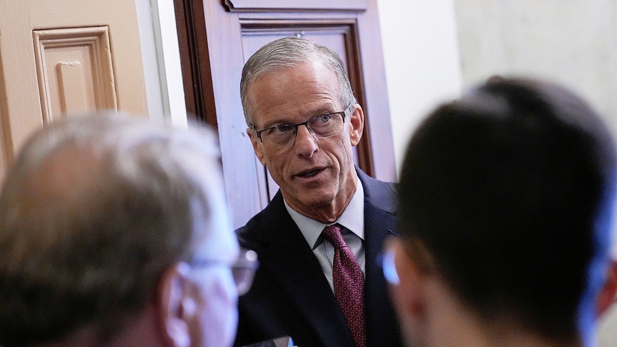 John Thun speaks to the correspondents
