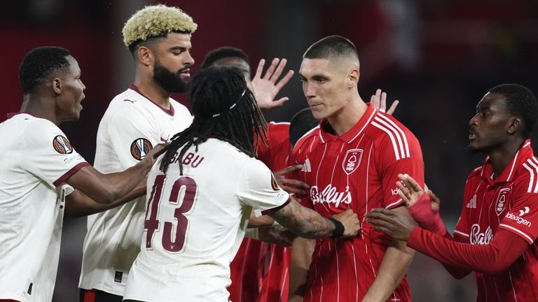 Nicolas Milinkovic exchange from Nottingham Forest with Kevin Mbabo from Midtjylland during the UEFA EUROPA league