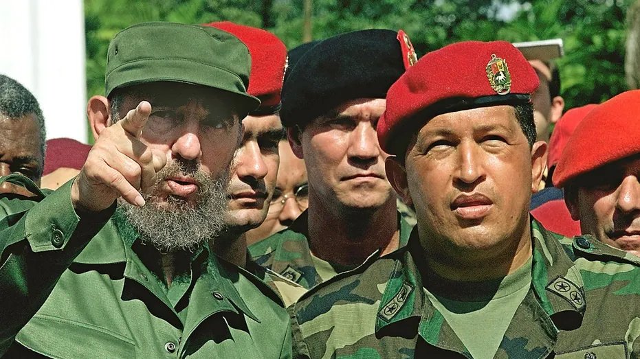 Cuba Fidel Castro in the left and Hugo Chavez in Venezuela.