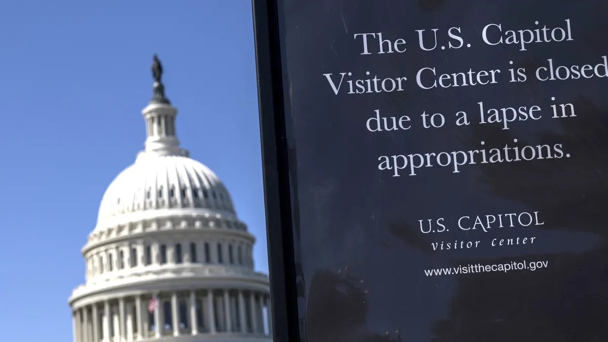 The Capitol Dome and a warning that the Captiol visitor center is closed due to the closure