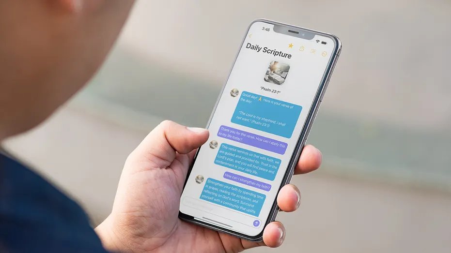 "Text with Jesus" The application displays the daily Bible chat on iPhone