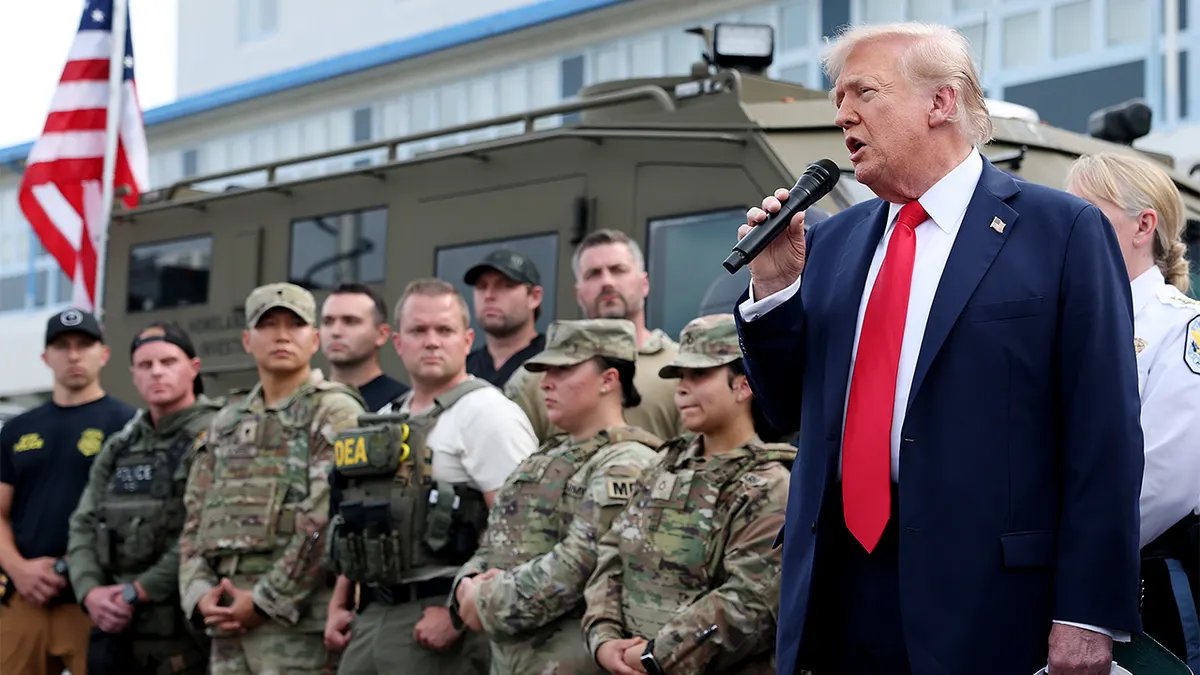 President Donald Trump is visiting the US Police Operations facility