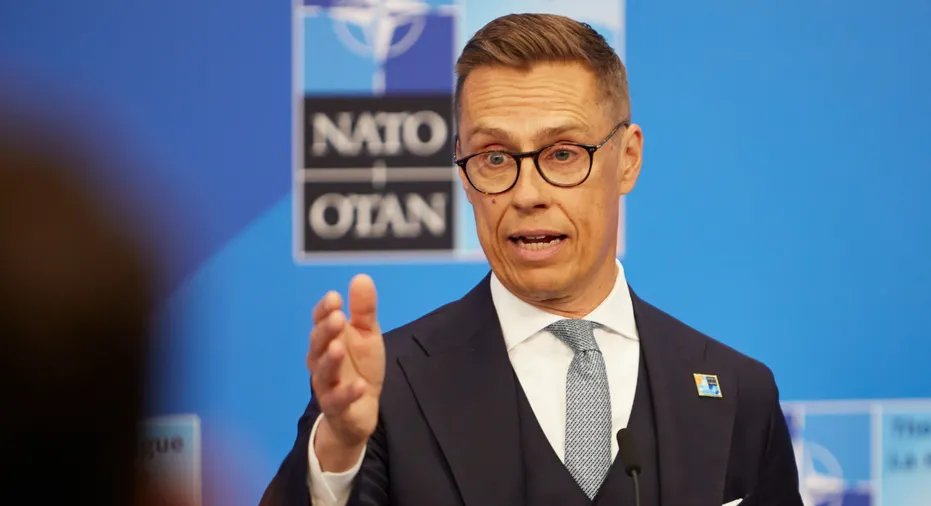 Finnish President Alexander Stop during a press conference for NATO.
