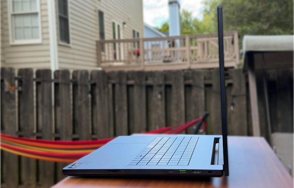 Razer Blade 18 seen from the side, with a few ports on display.