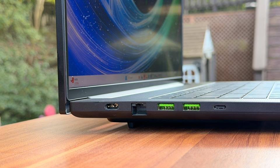 Razer Blade 18 power, Ethernet, USB 2, and USB-C ports.