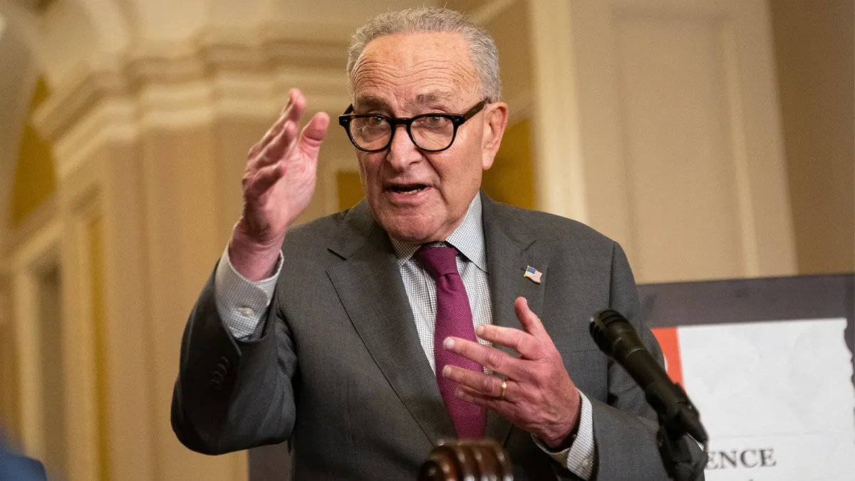 Chuck Schumer speaks to members of the press