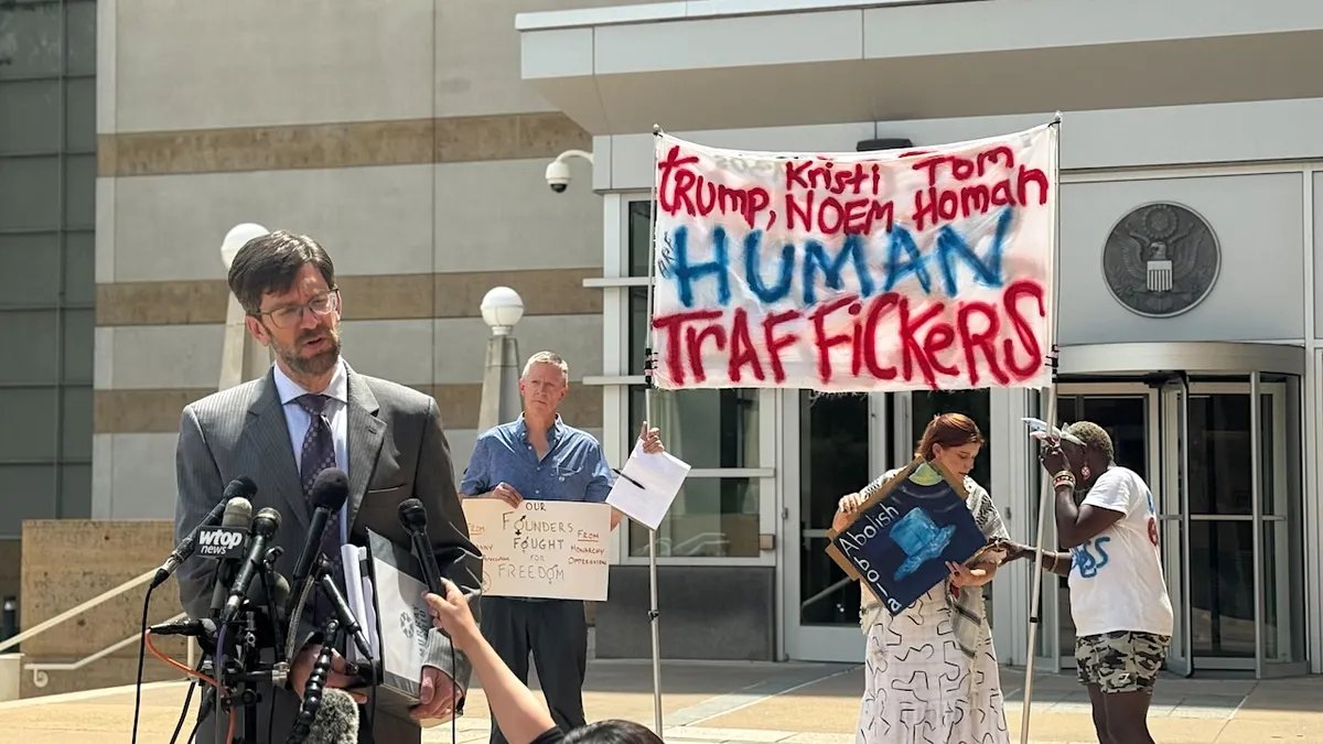 Abrego Garcia's lawyers speak to reporters outside the US District Court in Greenbelt, Maryland, in July. (Brian Depesch/Fox News Digital)