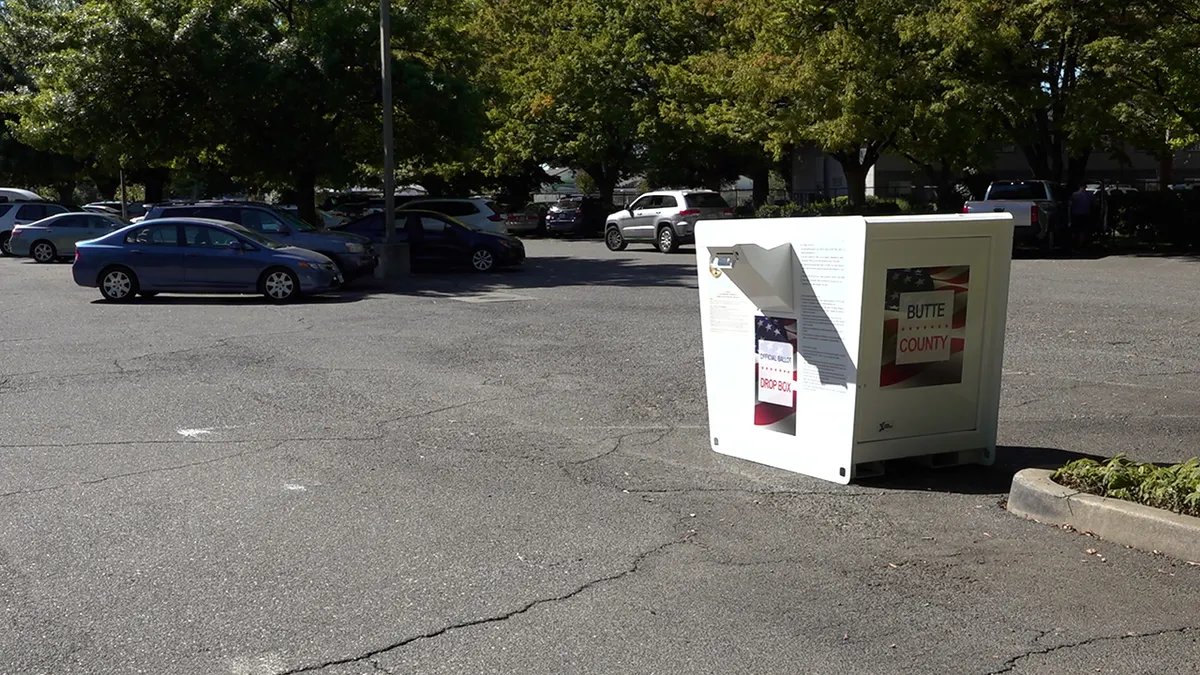 The ballot box is outside the library